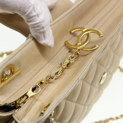 Top Quality Chanel Chain Shoulder Bag Lamb Skin Beige CC Auth 38451