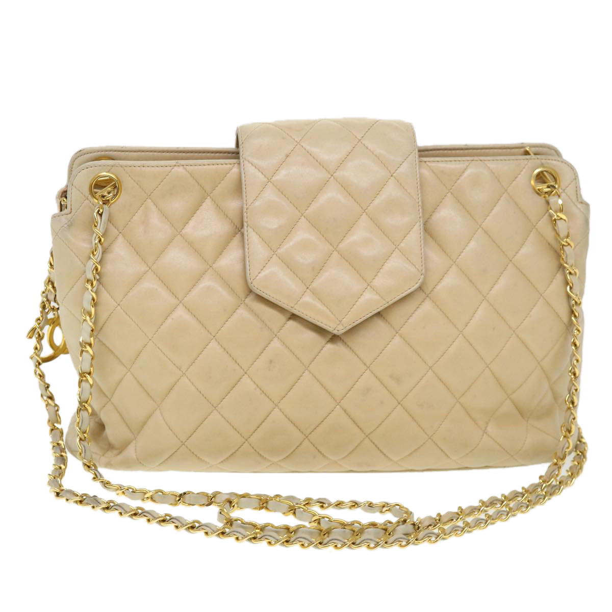 Top Quality Chanel Chain Shoulder Bag Lamb Skin Beige CC Auth 38451