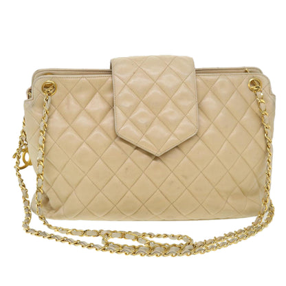Top Quality Chanel Chain Shoulder Bag Lamb Skin Beige CC Auth 38451