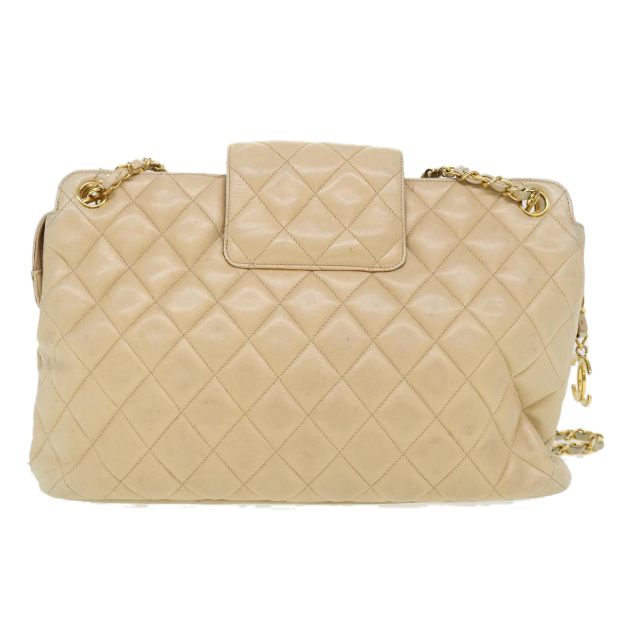 Top Quality Chanel Chain Shoulder Bag Lamb Skin Beige CC Auth 38451