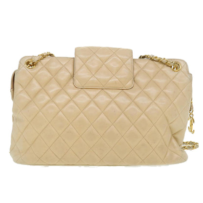 Top Quality Chanel Chain Shoulder Bag Lamb Skin Beige CC Auth 38451
