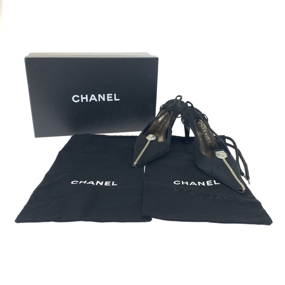 Top Quality Chanel Satin Coco Mark Black Pumps