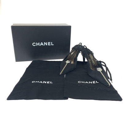 Top Quality Chanel Satin Coco Mark Black Pumps