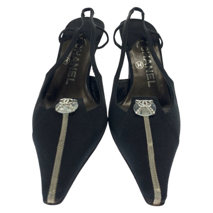 Top Quality Chanel Satin Coco Mark Black Pumps