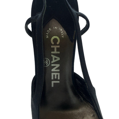 Top Quality Chanel Satin Coco Mark Black Pumps