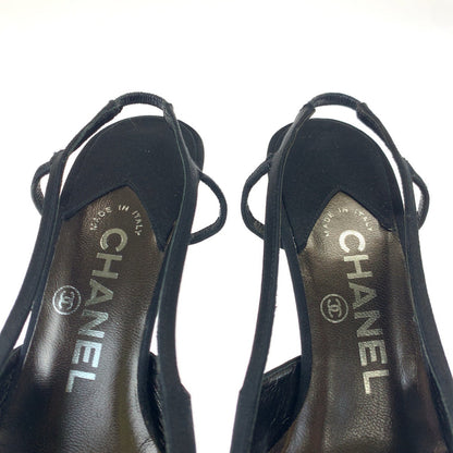 Top Quality Chanel Satin Coco Mark Black Pumps