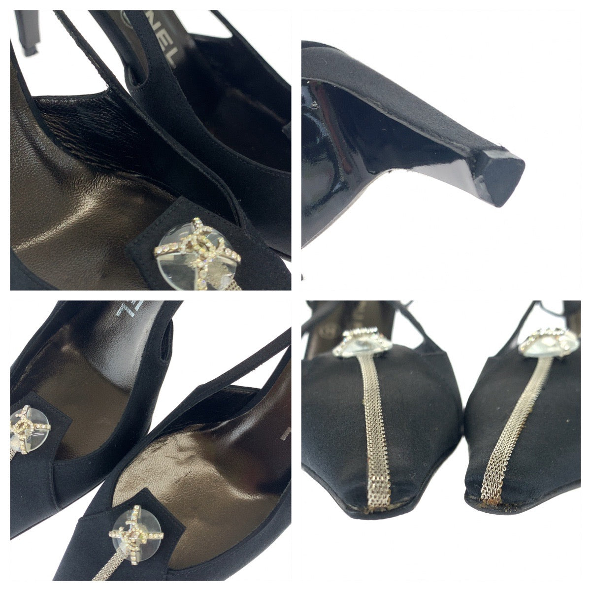Top Quality Chanel Satin Coco Mark Black Pumps