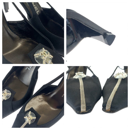 Top Quality Chanel Satin Coco Mark Black Pumps