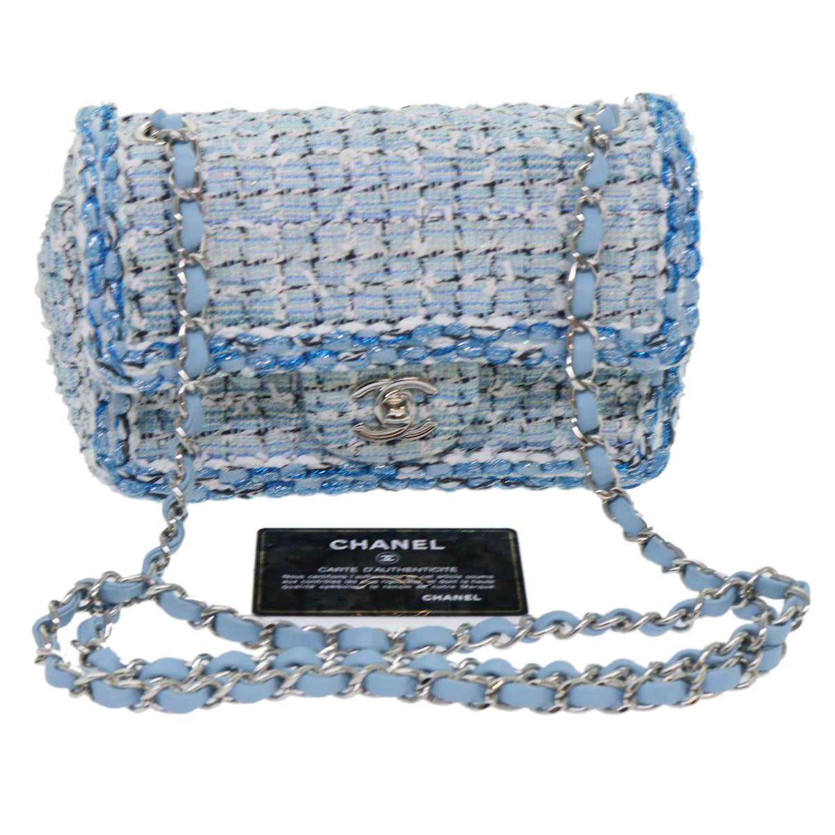 Top Quality Chanel Chain Shoulder Bag Tweed Blue CC Auth 47496A