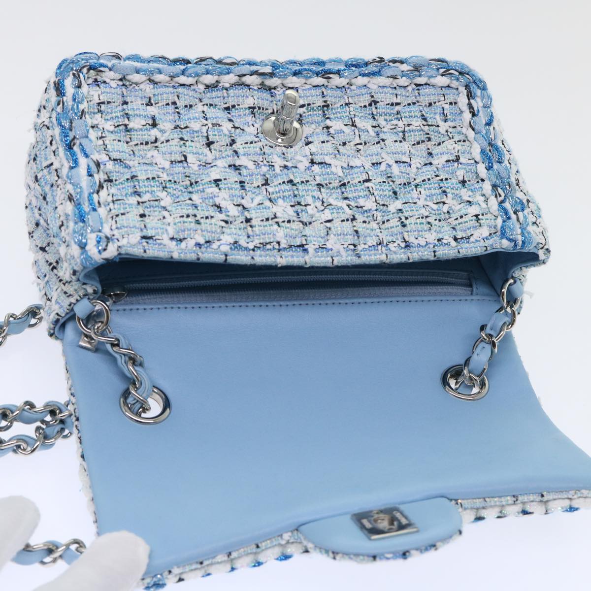 Top Quality Chanel Chain Shoulder Bag Tweed Blue CC Auth 47496A