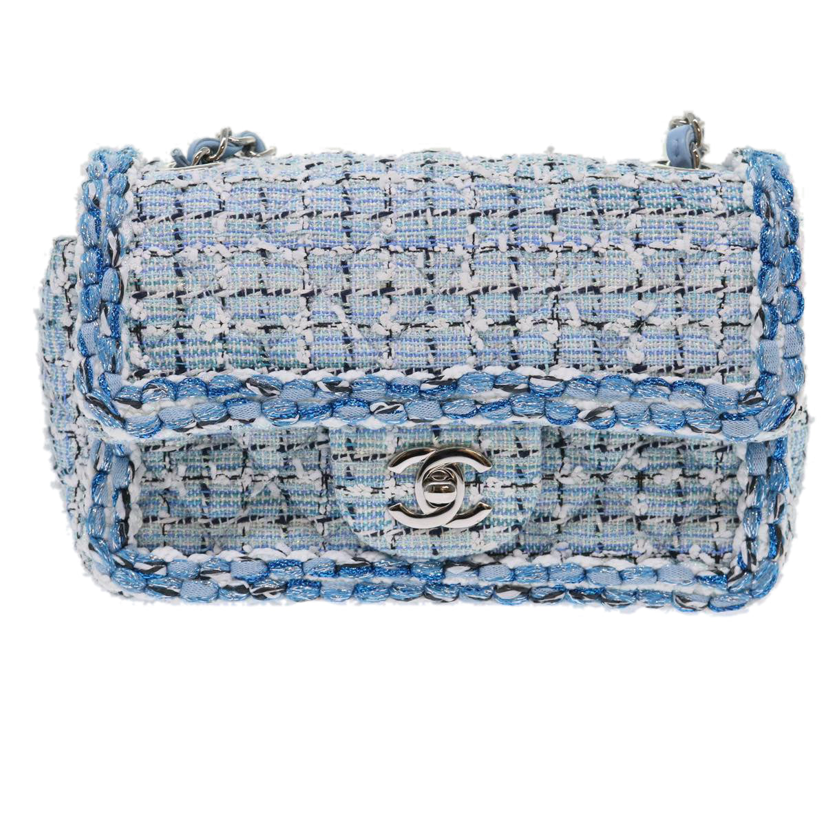 Top Quality Chanel Chain Shoulder Bag Tweed Blue CC Auth 47496A