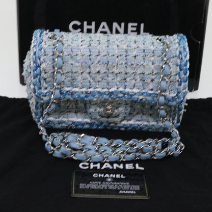 Top Quality Chanel Chain Shoulder Bag Tweed Blue CC Auth 47496A