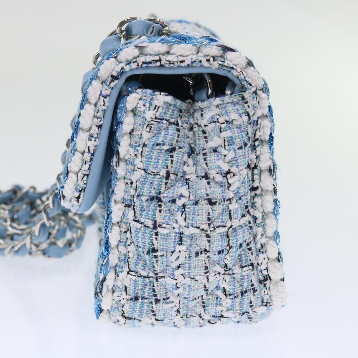 Top Quality Chanel Chain Shoulder Bag Tweed Blue CC Auth 47496A