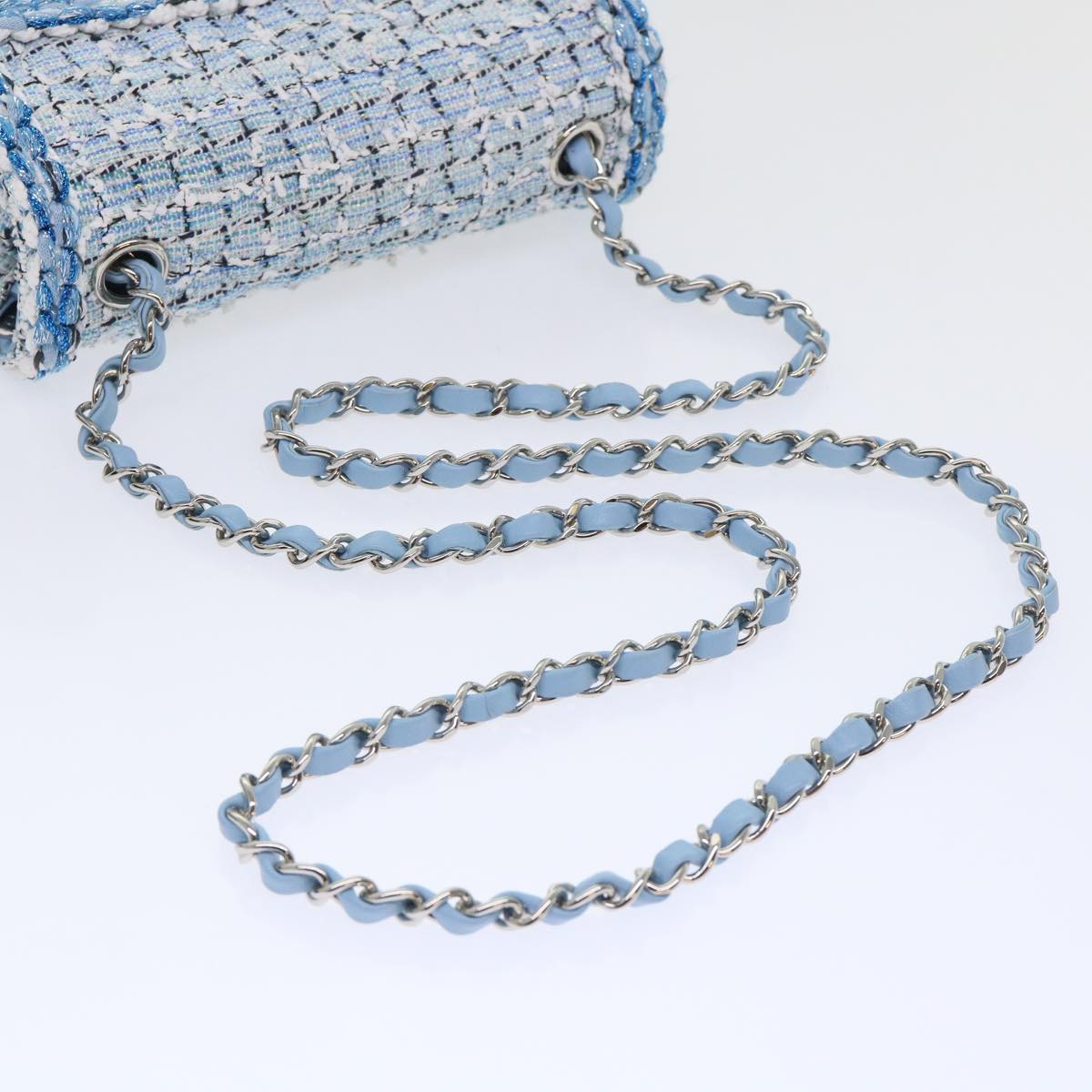 Top Quality Chanel Chain Shoulder Bag Tweed Blue CC Auth 47496A