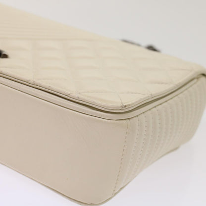 Top Quality Chanel Chevron x Matelasse Chain Shoulder Bag Lamb Skin White CC Auth 48469A