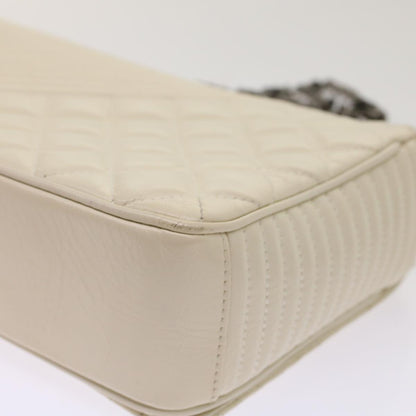 Top Quality Chanel Chevron x Matelasse Chain Shoulder Bag Lamb Skin White CC Auth 48469A