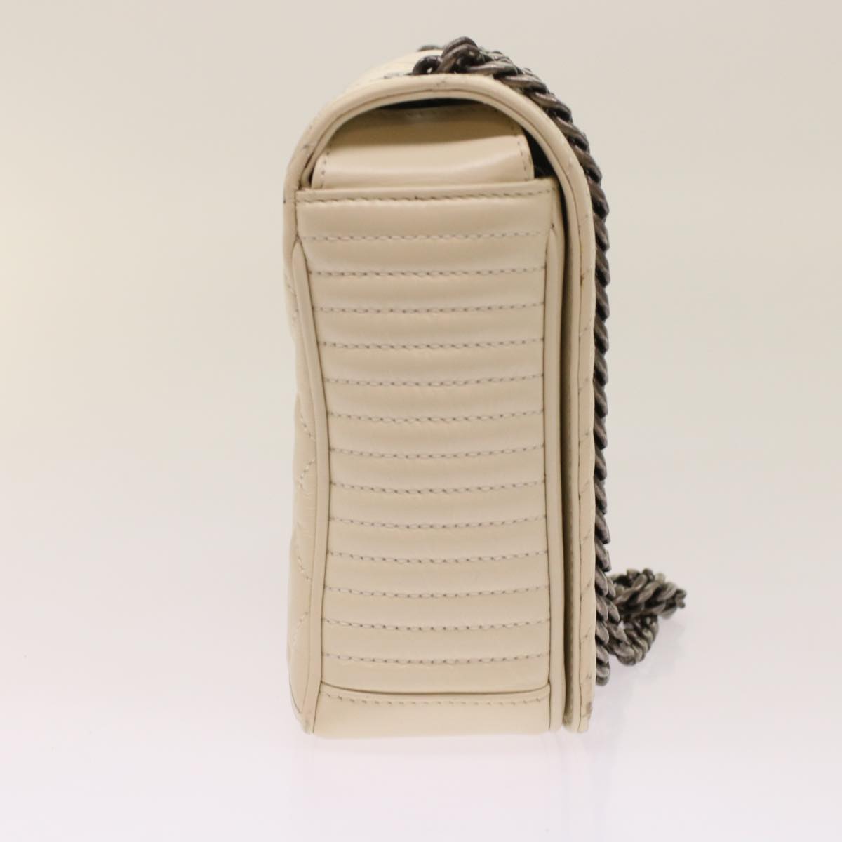 Top Quality Chanel Chevron x Matelasse Chain Shoulder Bag Lamb Skin White CC Auth 48469A
