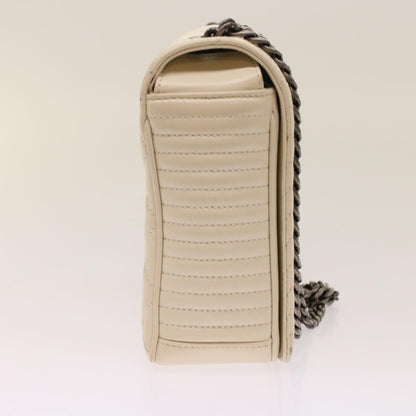 Top Quality Chanel Chevron x Matelasse Chain Shoulder Bag Lamb Skin White CC Auth 48469A