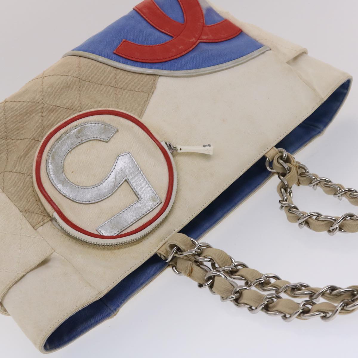 Top Quality Chanel Chain Tote Bag No5 Canvas White CC Auth 49901