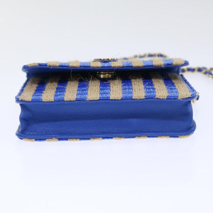 Top Quality Chanel Chain Shoulder Bag Raffia Blue Beige CC Auth 51139A