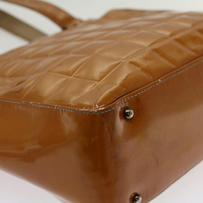 Top Quality Chanel Choco Bar Shoulder Bag Patent leather Yellow CC Auth 53382