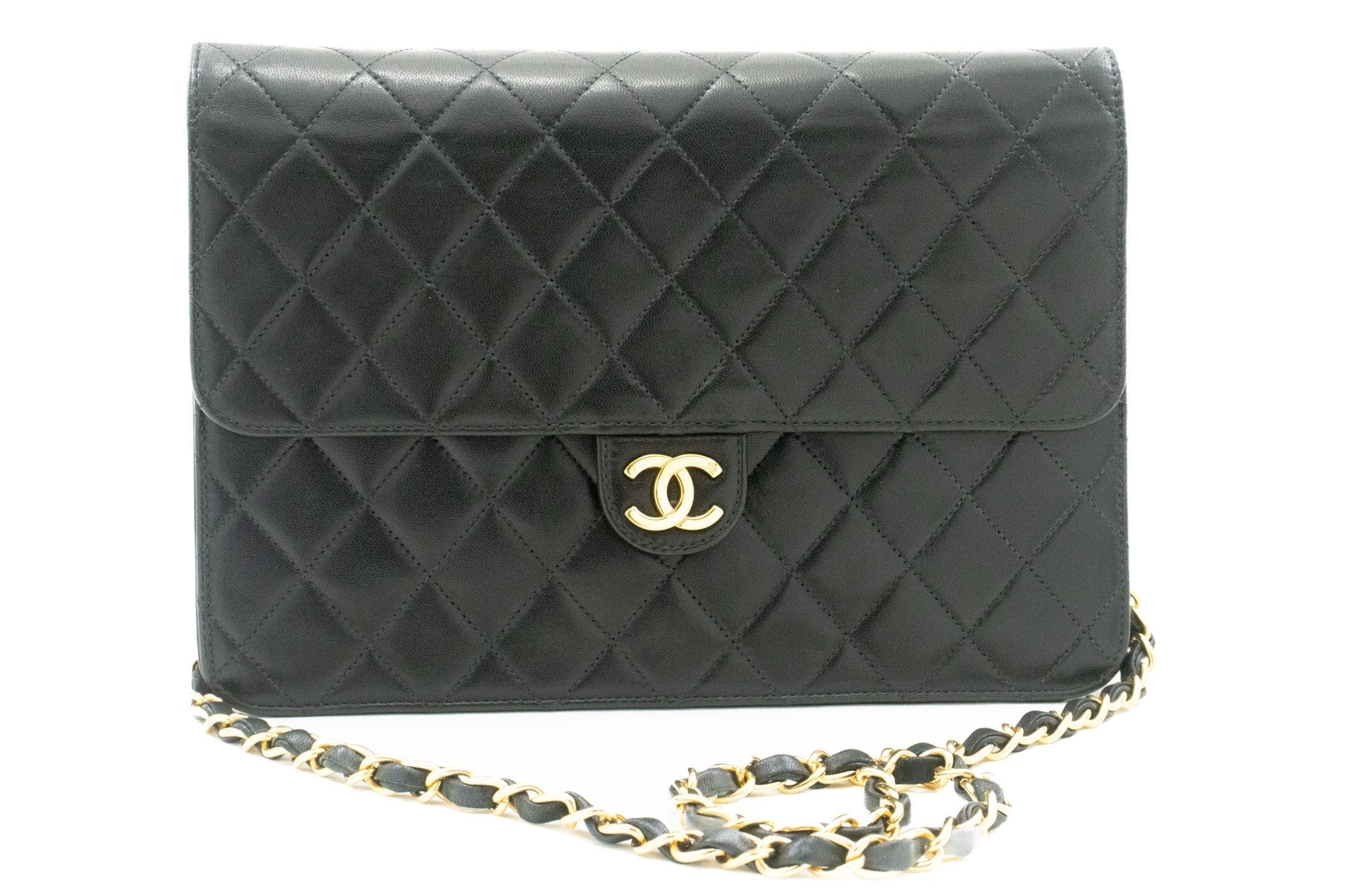 Top Quality Chanel Chain Shoulder Bag Clutch Black Quilted New Lambskin Purse