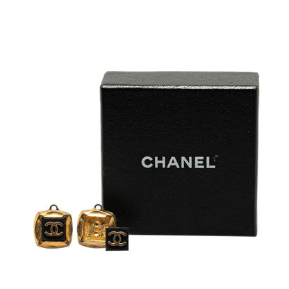 Top Quality Chanel Vintage Coco Mark Earrings Gold Black