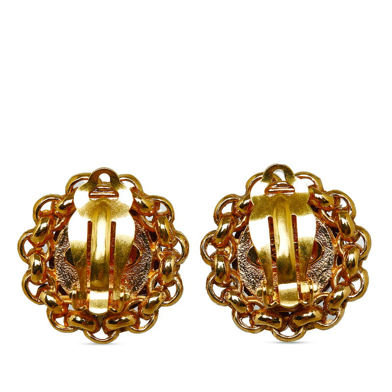 Top Quality Chanel Rhinestone Coco Mark Earrings Gold Red