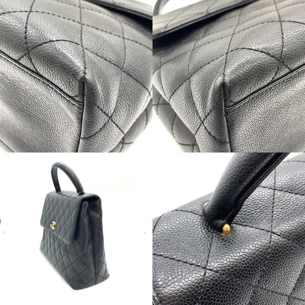Top Quality Chanel Caviar Skin Kelly Handbag Black Gold Hardware