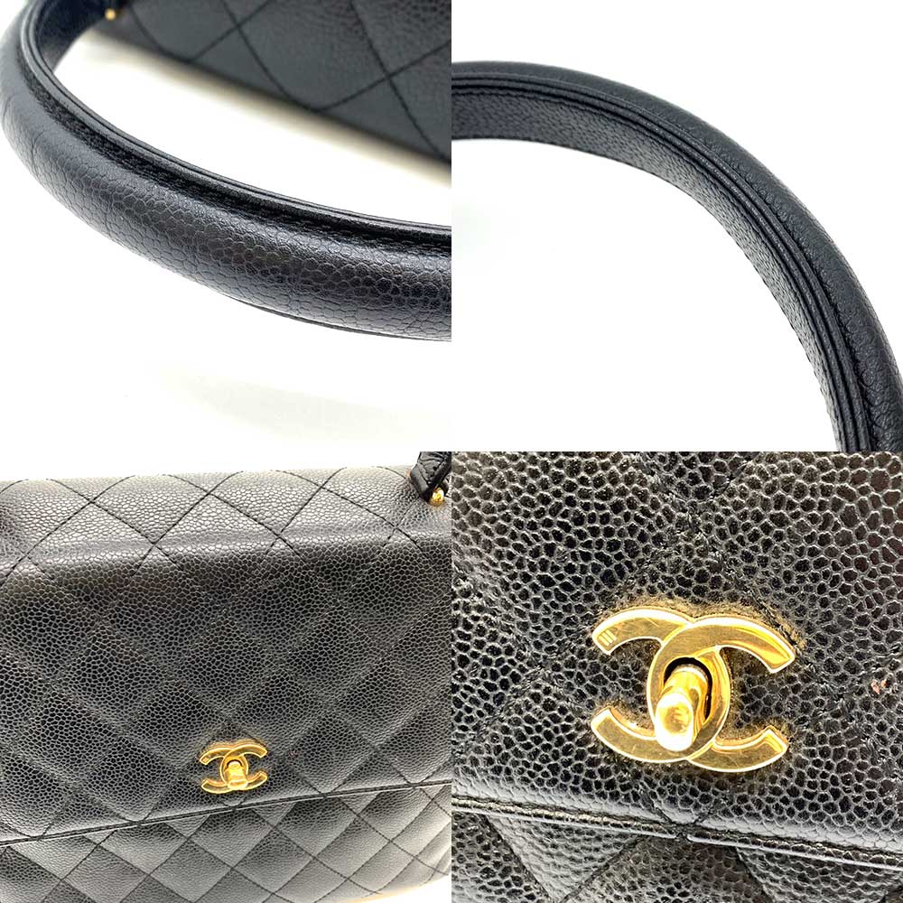 Top Quality Chanel Caviar Skin Kelly Handbag Black Gold Hardware