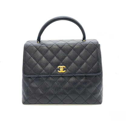 Top Quality Chanel Caviar Skin Kelly Handbag Black Gold Hardware