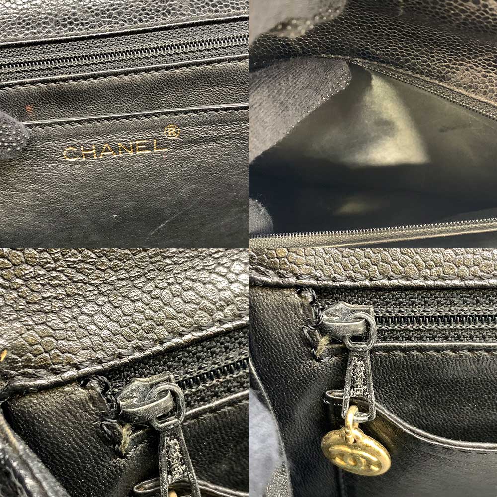 Top Quality Chanel Caviar Skin Kelly Handbag Black Gold Hardware