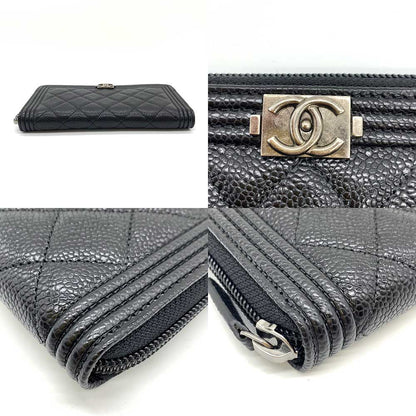 Top Quality Chanel Boy Long Wallet Caviar Leather Black
