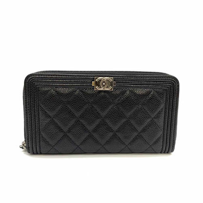 Top Quality Chanel Boy Long Wallet Caviar Leather Black