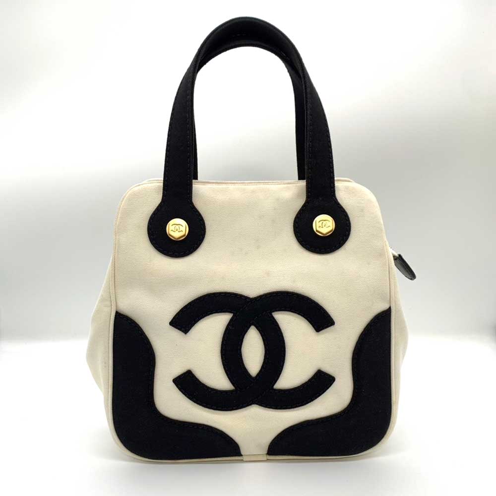 Top Quality Chanel Canvas Marshmallow Handbag Ivory Black