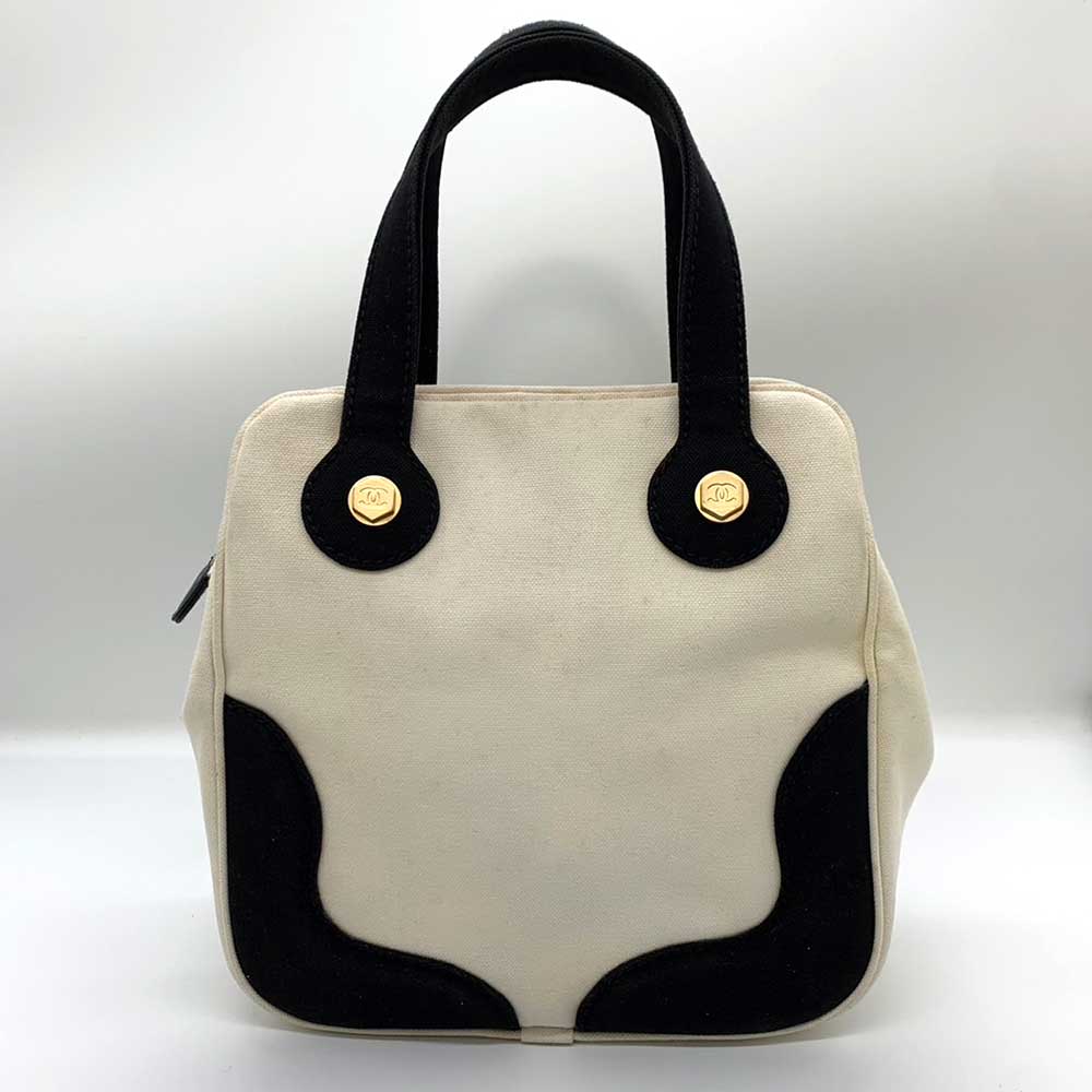 Top Quality Chanel Canvas Marshmallow Handbag Ivory Black