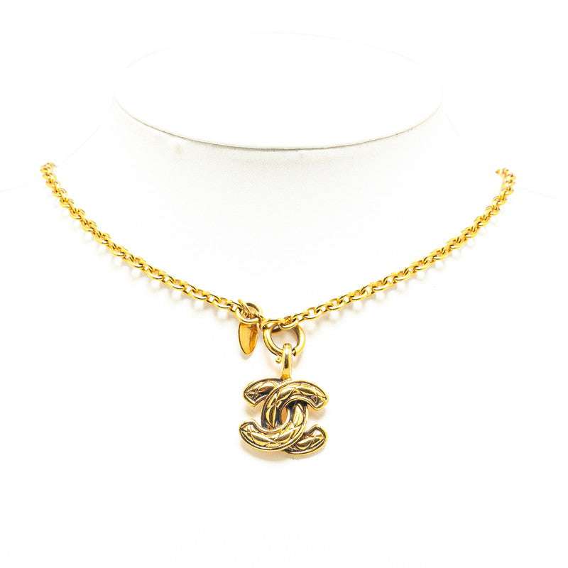 Top Quality Chanel Mini Matelasse Coco Mark Necklace Gold Plated