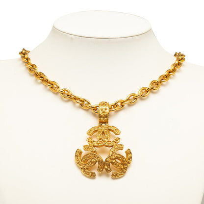 Top Quality Chanel Vintage Triple Motif Necklace Gold Plated Ladies