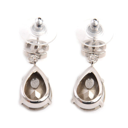 Top Quality Chanel Brass Clear Stone Coco Mark Drop Earrings