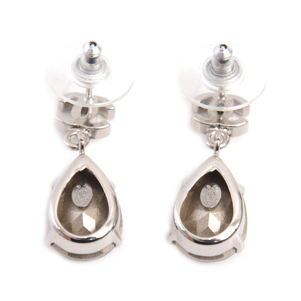Top Quality Chanel Brass Clear Stone Coco Mark Drop Earrings