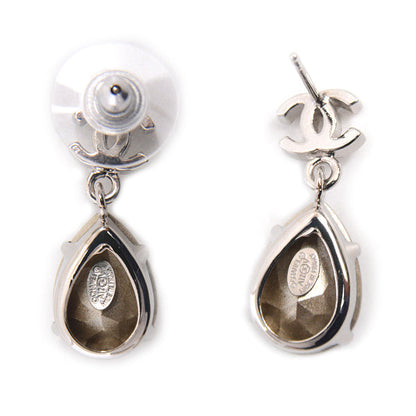 Top Quality Chanel Brass Clear Stone Coco Mark Drop Earrings