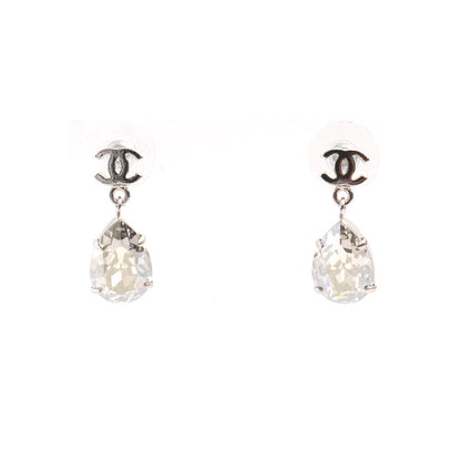 Top Quality Chanel Brass Clear Stone Coco Mark Drop Earrings