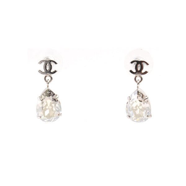 Top Quality Chanel Brass Clear Stone Coco Mark Drop Earrings