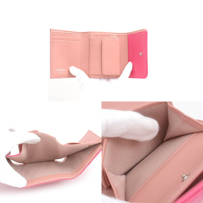 Top Quality Chanel Camellia Lambskin Trifold Compact Wallet Pink