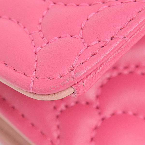 Top Quality Chanel Camellia Lambskin Trifold Compact Wallet Pink