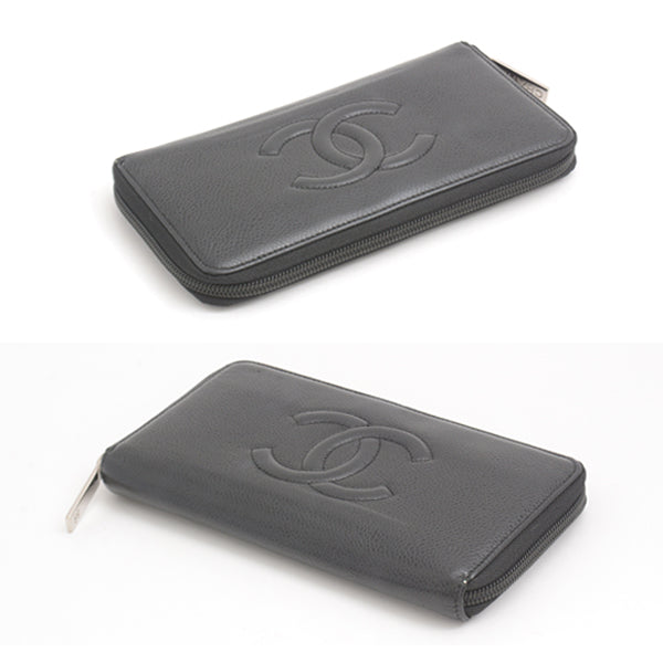 Top Quality Chanel Caviar Skin Long Wallet Black