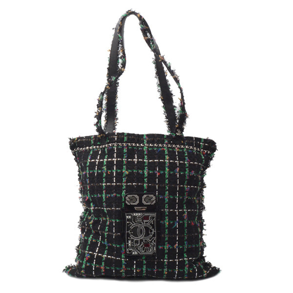Top Quality Chanel Tweed Robot Design Tote Bag Black