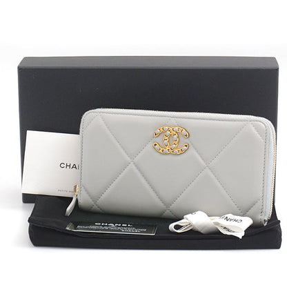 Top Quality Chanel Lambskin Round Zipper Long Wallet Gray