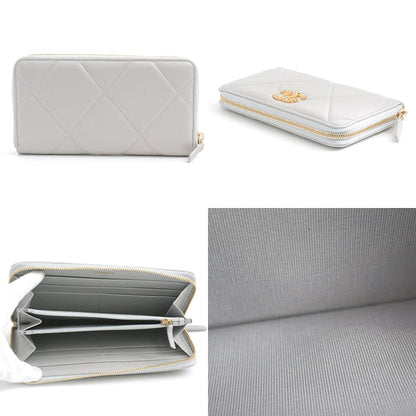Top Quality Chanel Lambskin Round Zipper Long Wallet Gray