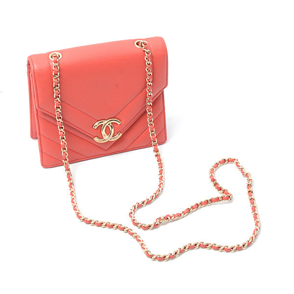 Top Quality Chanel Chevron Leather Chain Shoulder Bag Red
